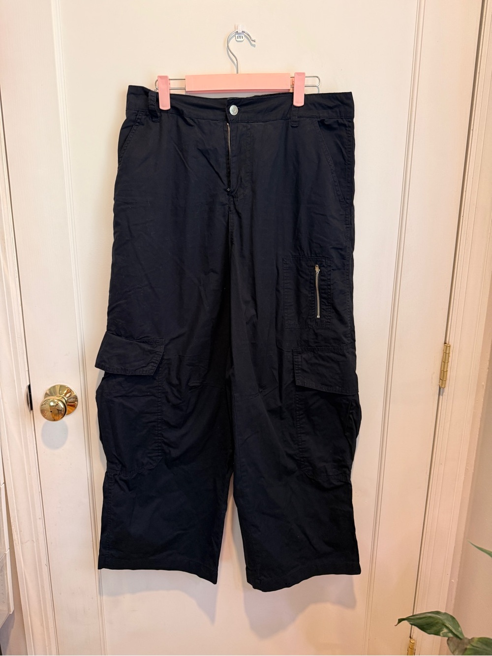 Navy Blue Wide-Leg Cargo Pants for Women